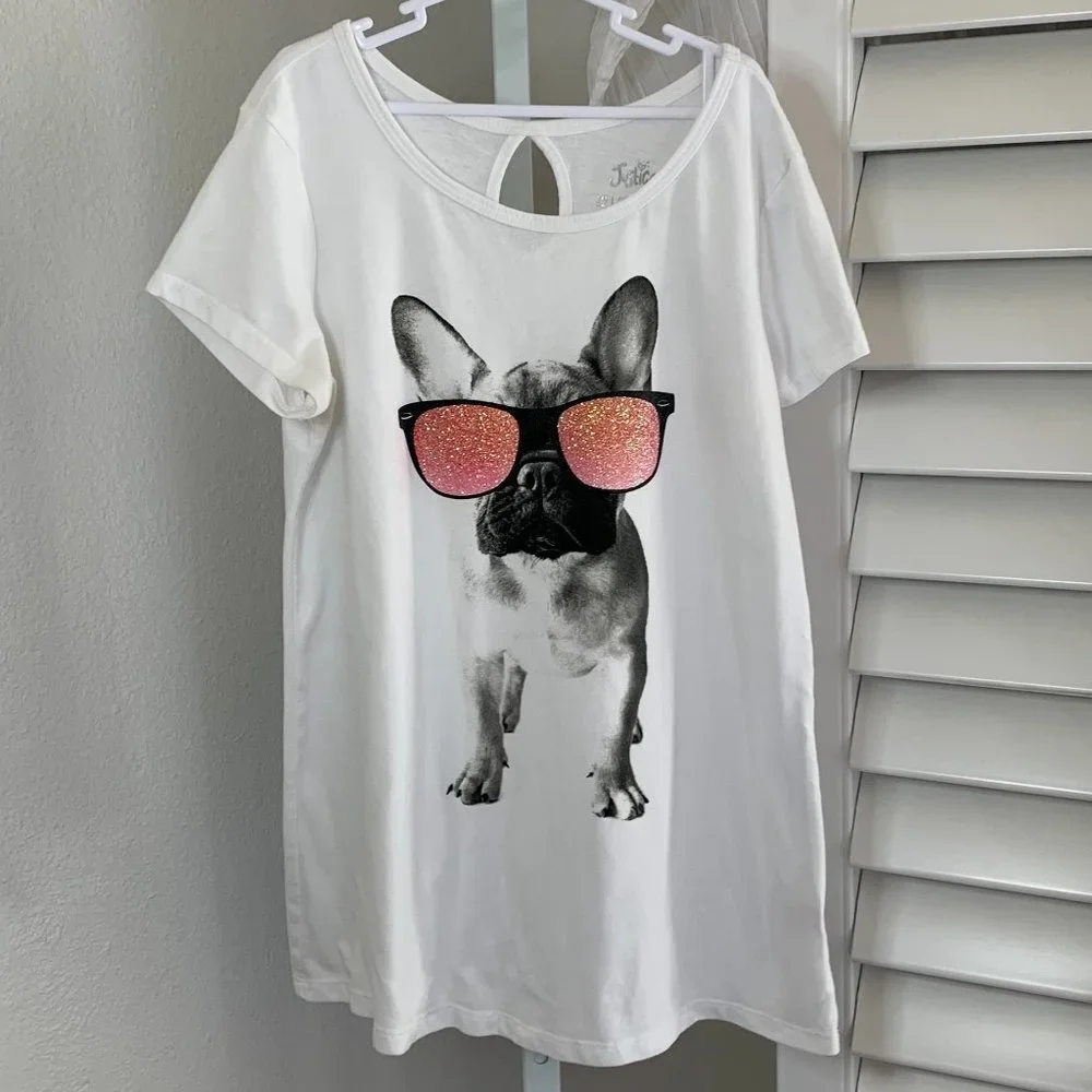 JUSTICE, Girls, French Bulldog T-Shirt, White, Size 12